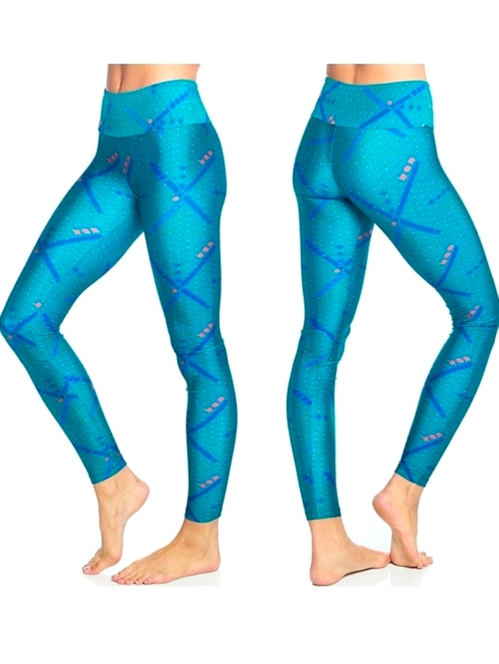 GOLDSHEEP Leggings MEDIUM Blue Green PDX Portland Airport Carpet Print